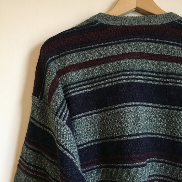 Vintage Striped and Basketweave Canadian University Eclectic Grandpa Sweater - Picture 7 of 16